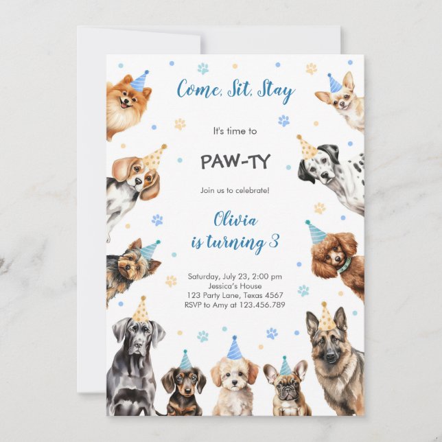 It's Time to Paw-ty Party Animals Kids Birthday Invitation (Front)
