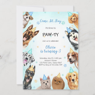 It's Time to Paw-ty Party Animals Kids Birthday Invitation