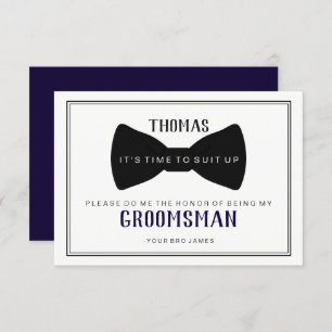 It's Time To Suit Up Groomsman - Black Tie Blue Invitation