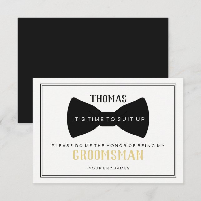 It's Time To Suit Up Groomsman Card - Black Tie I (Front/Back)
