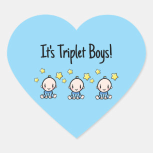 It's Triplet Boys!, Blue, Custom Triplet Babies Heart Sticker