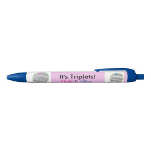 It's Triplets Boy Girl Rattles Birth Announcement Black Ink Pen