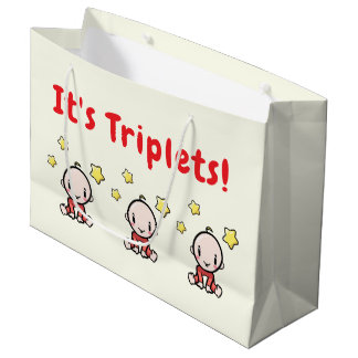 It's Triplets!, Triplet Babies Gift Wrap, Neutral Large Gift Bag