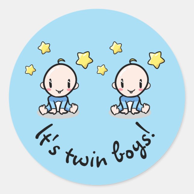 It's twin boys!, cute baby boys, round sticker (Front)