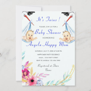 It's Twin Boys Funny Stork Baby Shower Invitation