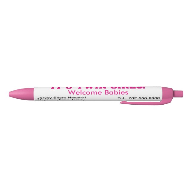 It's Twin Girls Welcome Announcement Hospital Name Black Ink Pen (Bottom)