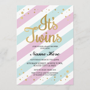It's Twins Baby Shower Pink Blue Girl Boy Invite