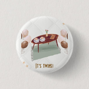 It's Twins Coffee Themed Baby Shower 1 Inch Round Button