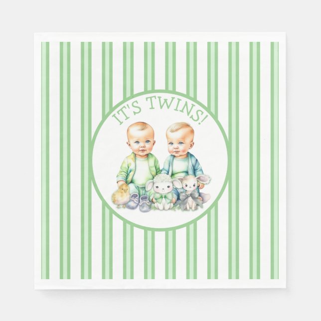 It's Twins! Cute boy twins Baby Shower Napkin (Front)