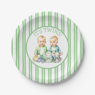 It's Twins! Cute boy twins Baby Shower Paper Plate