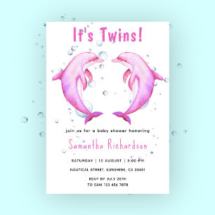 It's Twins Dolphins Under the Sea Baby Shower Invitation