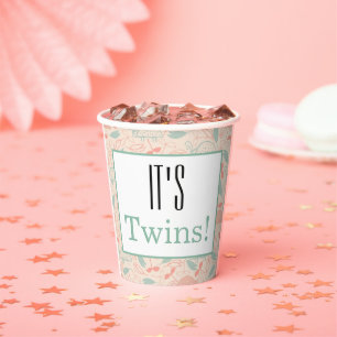 It's Twins! Floral Baby Shower Party Paper Napkins Paper Cups