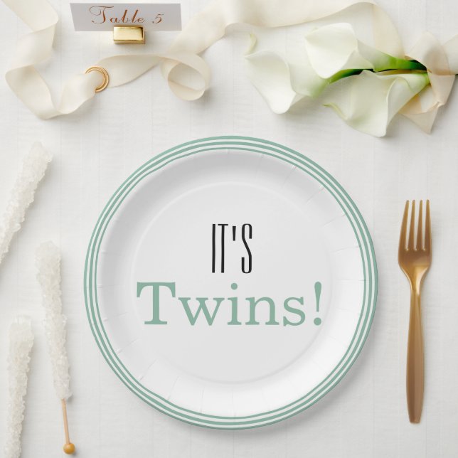 It's Twins! Green Baby Shower Party Paper Plates (Wedding)
