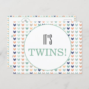It's Twins Modern Geometric Twins Baby Shower  Postcard