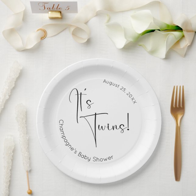 It's Twins Modern Script Baby Shower Paper Plate (Wedding)