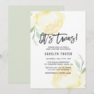It's Twins! Peony Baby Shower Invitation