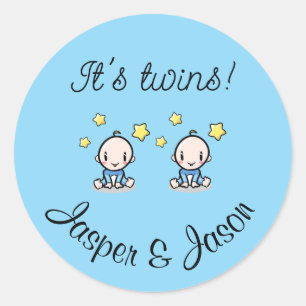 It's twins!, personalized w. names, round stickers