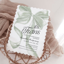 Its Twins Sage Coquette Bow Baby Invitation