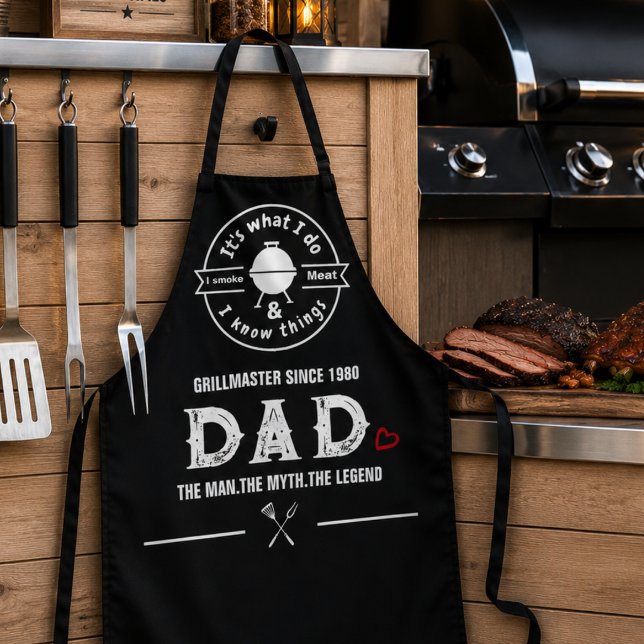 It's What I Do I Smoke Meat Funny Dad King Apron (BBQ chef Birthday Modern Typography Best dad ever Grillmaster Barbeque Foodie photo apron unique)