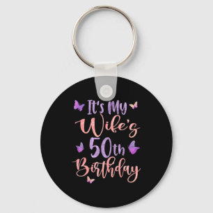 It's Wife's 50th Birthday Butterfly Keychain