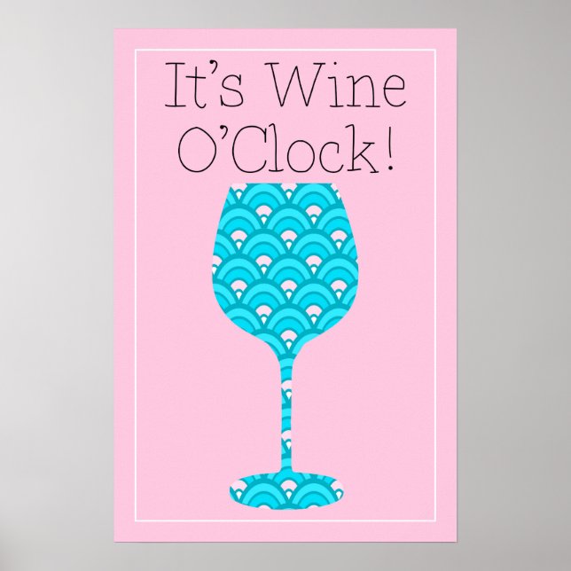 It's Wine O'Clock Humourous Mod print wine poster (Front)