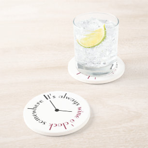 It's wine o'clock somewhere clock face coaster