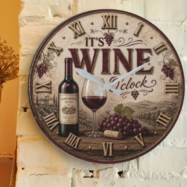 It's Wine O'Clock Vintage Vineyard  Large Clock (Creator Uploaded)