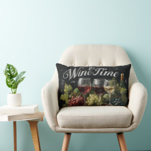 "It's Wine Time" Rustic Chalkboard Art Lumbar Pillow