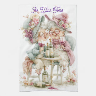 It's Wine Time Two Funny Wine Drinking Grandmas Kitchen Towel