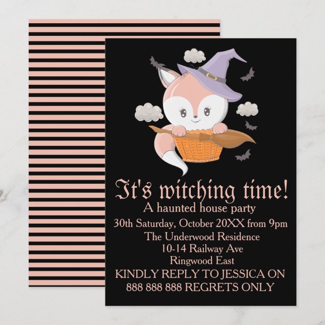 IT'S WITCHING TIME HALLOWEEN PARTY INVITATION (Front/Back)