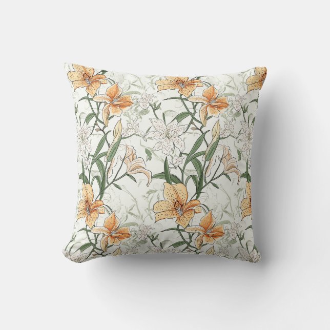 It's Written in the Leaves, Orange Tiger Lilies Throw Pillow (Front)