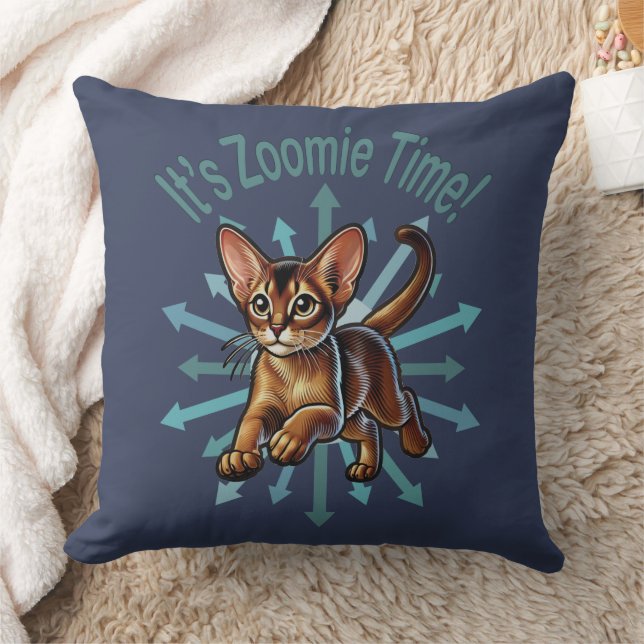It's Zoomie Time Abyssinian Cat Throw Pillow (Blanket)