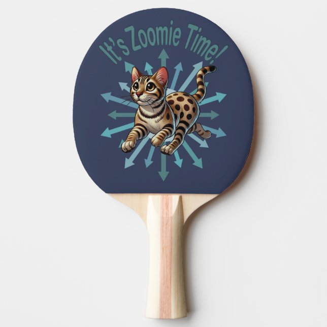 It's Zoomie Time Bengal Cat Ping Pong Paddle (Front)