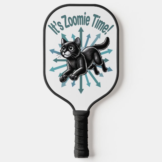 It's Zoomie Time Black Cat Pickleball Paddle (Front)