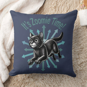 It's Zoomie Time Black Cat Throw Pillow