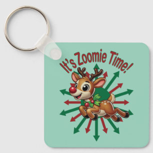 "It's Zoomie Time! Christmas Reindeer Keychain