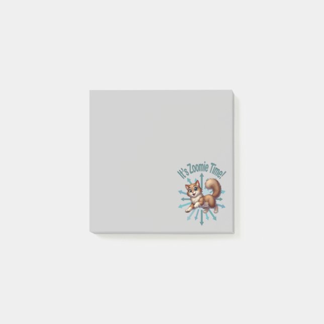 It's Zoomie Time Cute Brown & White Cat Post-it Notes (Front)