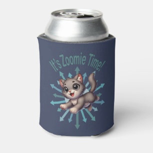 It's Zoomie Time Cute Grey & White Cat Can Cooler