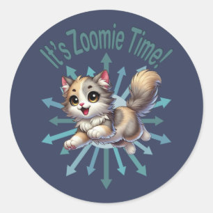 It's Zoomie Time Cute Tricolor Cat Classic Round Sticker