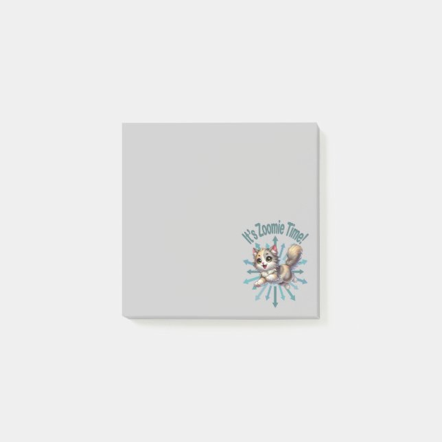 It's Zoomie Time Cute Tricolor Cat Post-it Notes (Front)