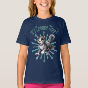 It's Zoomie Time Grey Bicolor Cat T-Shirt