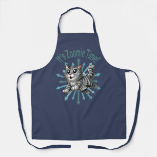 It's Zoomie Time Grey Tabby Cat Apron