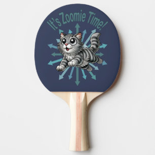 It's Zoomie Time Grey Tabby Cat Ping Pong Paddle