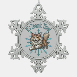 It's Zoomie Time Maine Coon Cat Snowflake Pewter Christmas Ornament