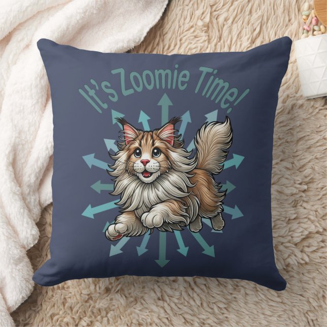 It's Zoomie Time Maine Coon Cat Throw Pillow (Blanket)