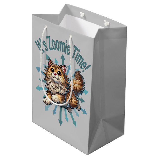 It's Zoomie Time Norwegian Forest Cat Medium Gift Bag (Back Angled)