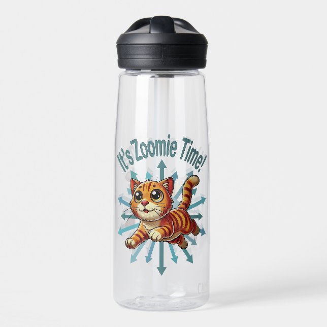 It's Zoomie Time Orange Tabby Cat Water Bottle (Front)