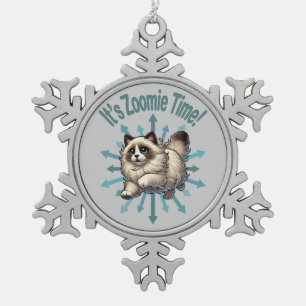 It's Zoomie Time Ragdoll Cat Snowflake Pewter Christmas Ornament