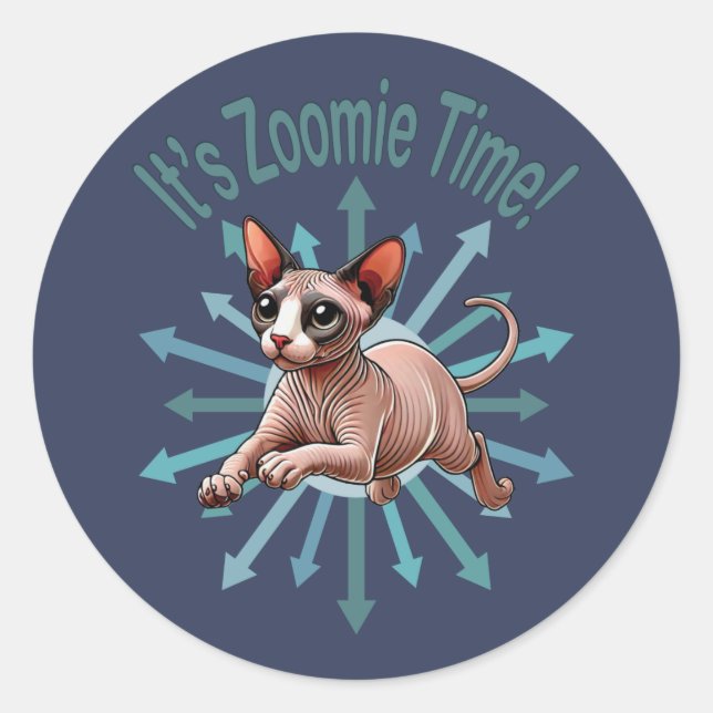 It's Zoomie Time Sphynx Cat Classic Round Sticker (Front)
