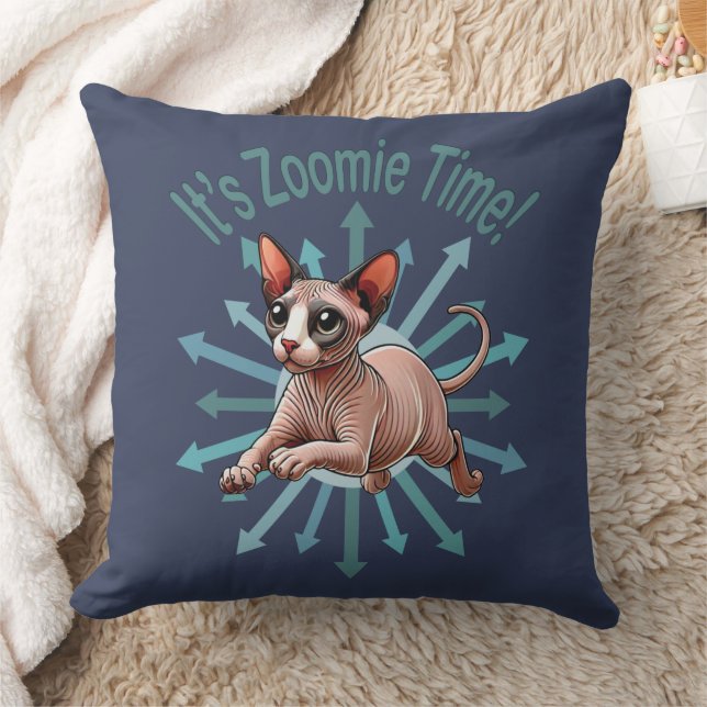 It's Zoomie Time Sphynx Cat Throw Pillow (Blanket)